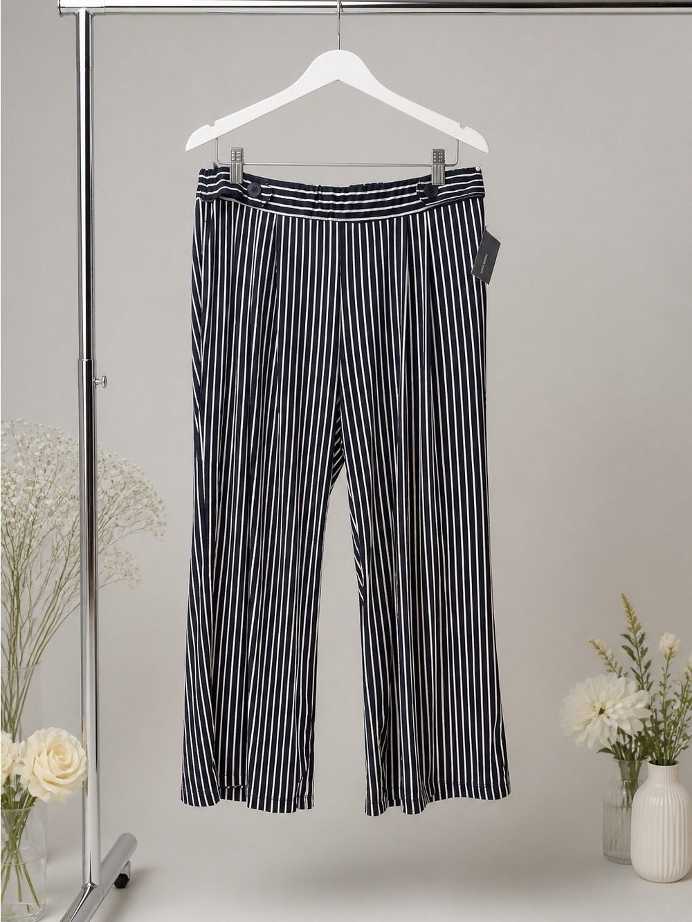 Robert Louis Navy and White Vertical-Stripe Wide-Leg Pants